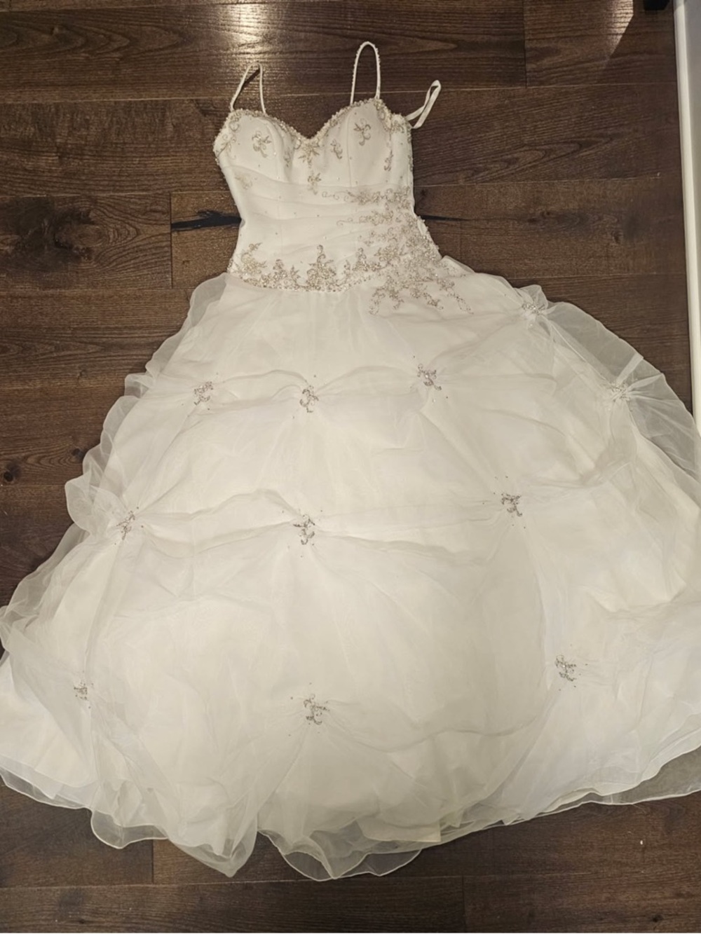 Jovani White Beaded Strapless Ball Gown Wedding Dress